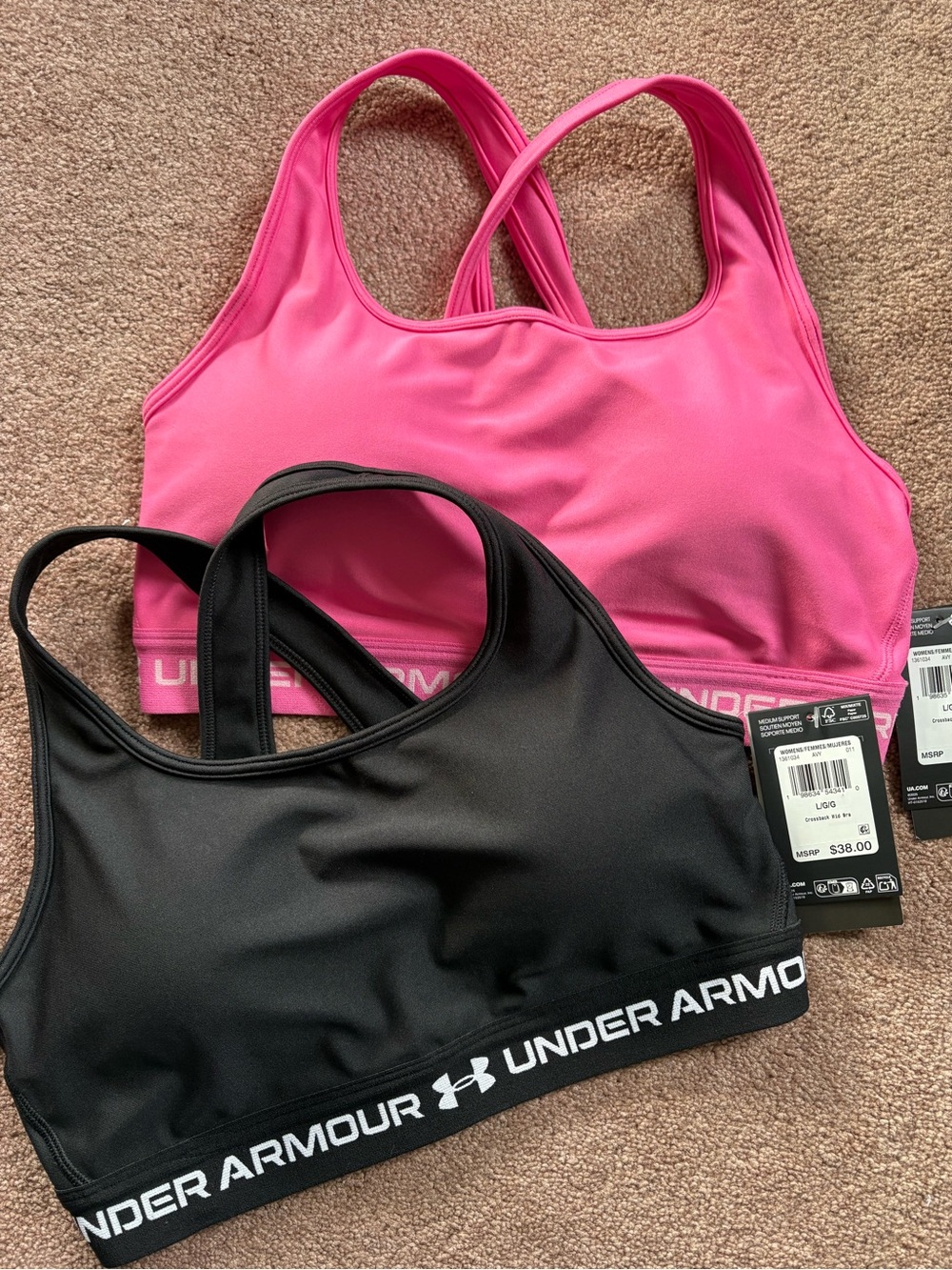 Under Armour Women’s set lot bundle of 2 sports bras athletic gym size large NWT